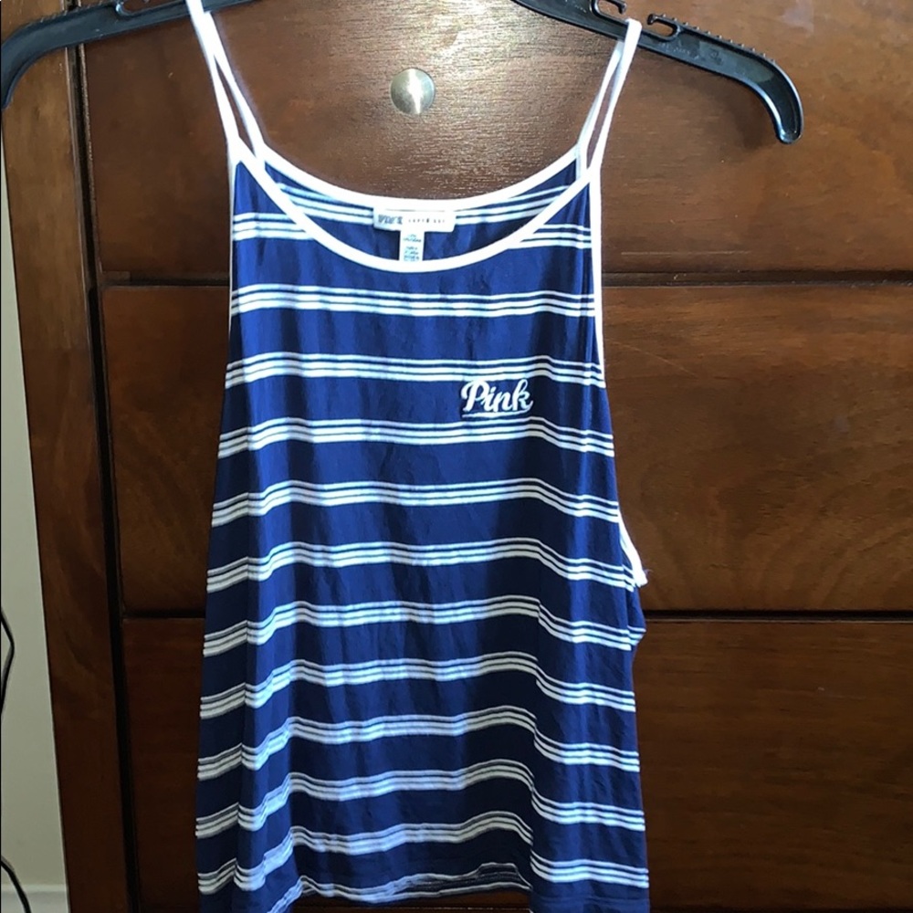 pink blue and white striped tank top